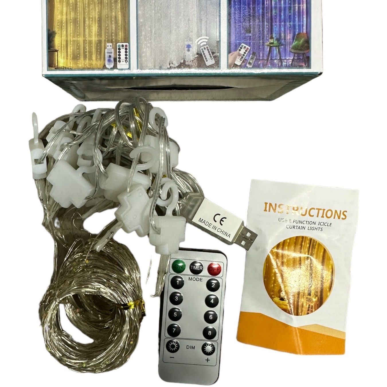 LED fényfüggöny/ drótfüzér távírányítóval, függönyre akasztható, Melegfehér 3x2 méter - Image 2