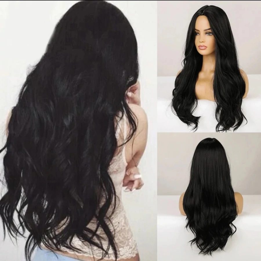 Fekete színű hullámos paróka 65 cm - Image 2