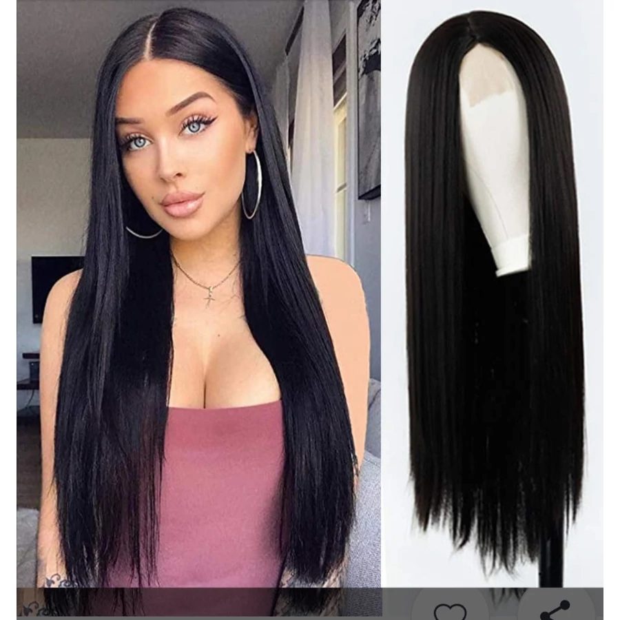 Fekete színű egyenes hajú paróka 65 cm hosszú - Image 3