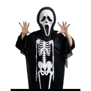 Halloweeni csontváz jelmez gyerekeknek kesztyüvel és köpennyel köpeny mérete 120 cm univerzális