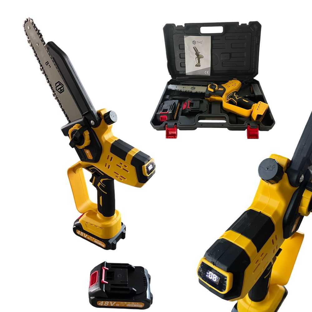 THO M-9019 8" Akkus Láncfűrész, 2x48V, Digitális Kijelzővel