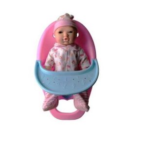 Éneklő és pislogó játék baba etetőszékkel