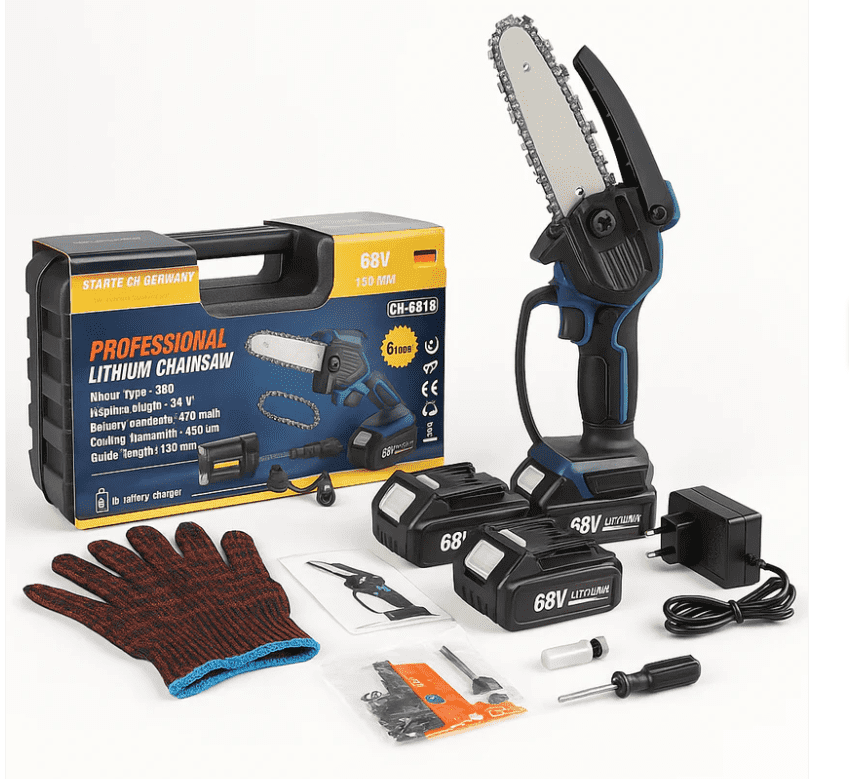 Starktech Germany CH-6820 Akkus Láncfűrész 68V, 2x 4Ah Akkuval, 200 mm Vágási Átmérővel