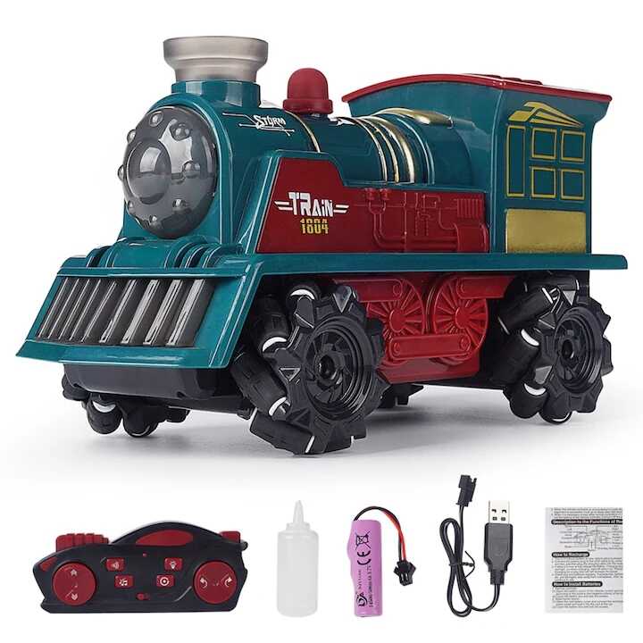 Távirányítós gőzmozdony , élethű gőzfunkcióval , elemmel működő , 20,3 x 9,5 x 10,5 cm