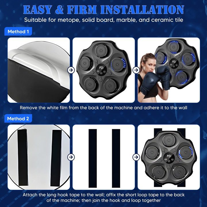 Interaktív Zenei Boksz Edzőgép Fali, Bluetooth, LED Fények, Bokszkesztyűvel - Image 13