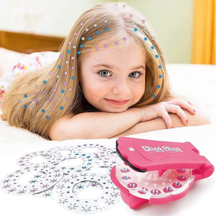Hair Bedazzler készlet, Drágakő hajformázó 180 csillogó hajkővel, Hajkiegészítő gép, Gyémánt hajformázó " - Image 12