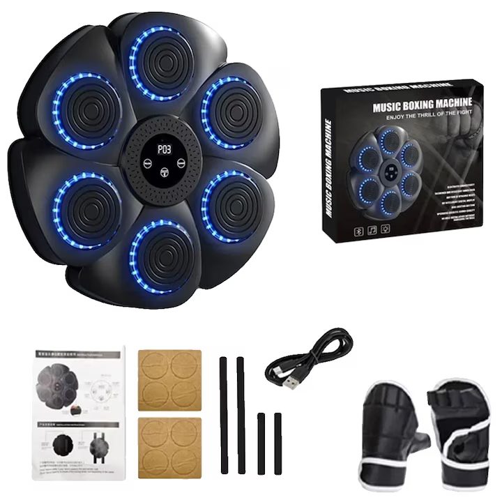 Interaktív Zenei Boksz Edzőgép Fali, Bluetooth, LED Fények, Bokszkesztyűvel - Image 10
