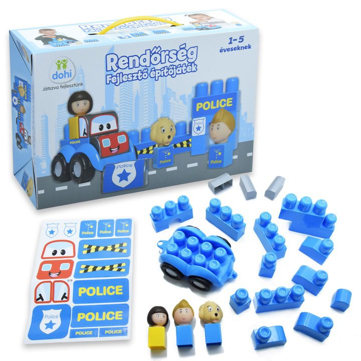 Kézségfejlesztő Rendőrségi építőkocka készlet, felragasztható matricákkal