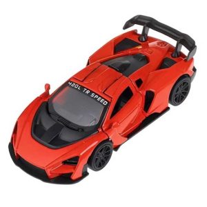Piros metálfényű sport játékautó, nyitható ajtókkal