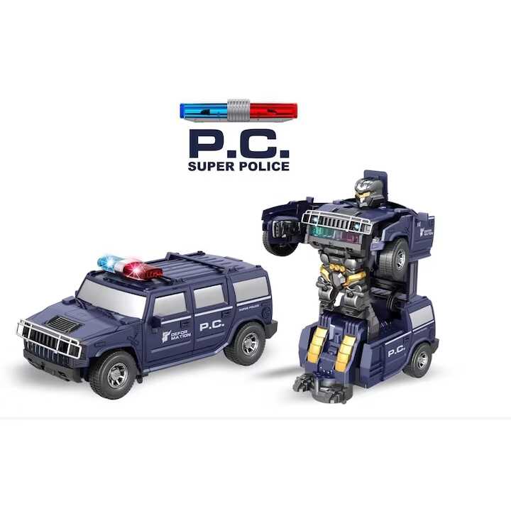 2az 1 -ben robottá alakuló rendprségi autó, zenével és fényekkel