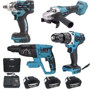 Szupamaszter 4 in 1 szerszámszett Sarokcsiszoló, Csavarbehajtó .Ütvecsavarozó , fúrókalapács szett 3 akkuval