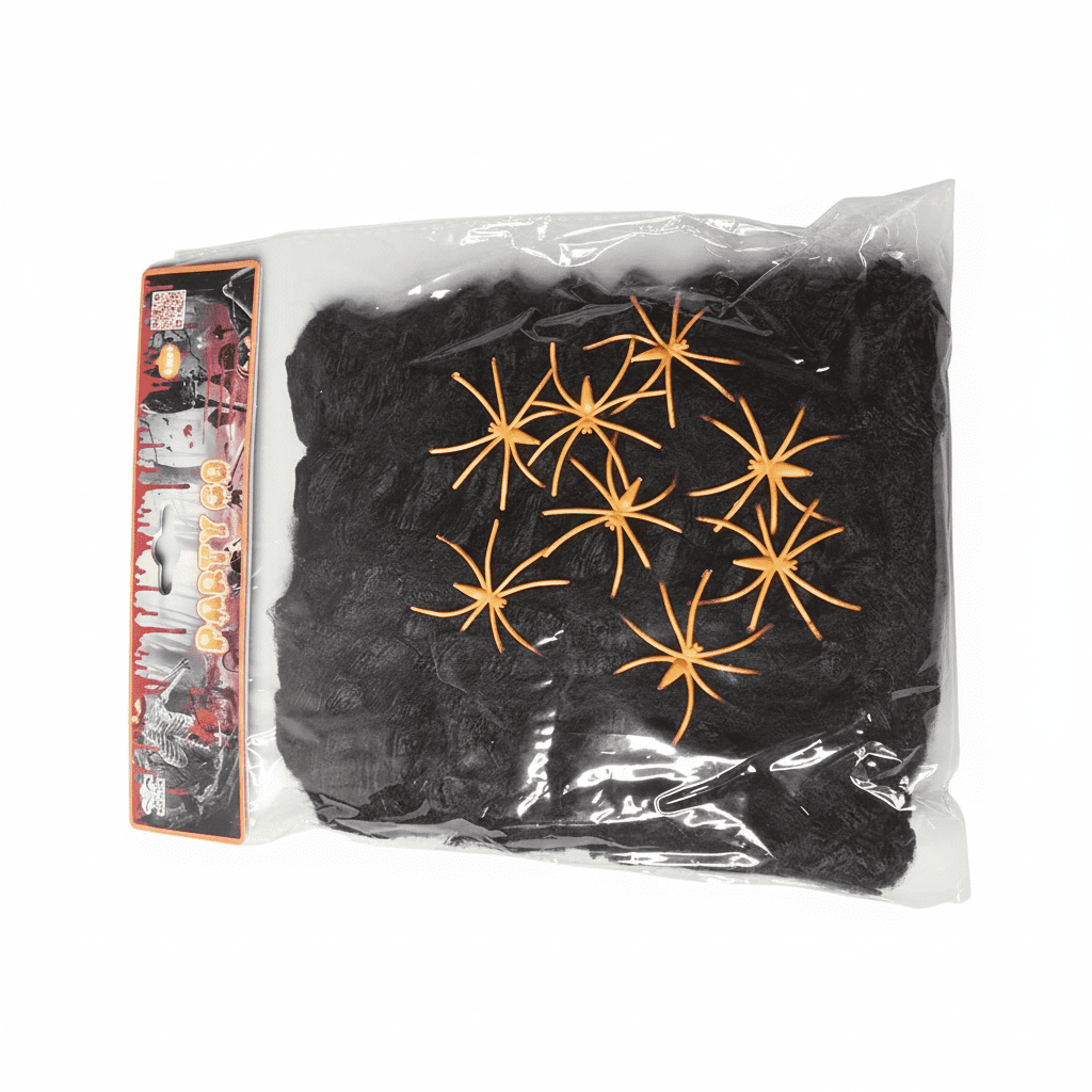 Halloweeni dekorációs pókháló 8 db pókkal