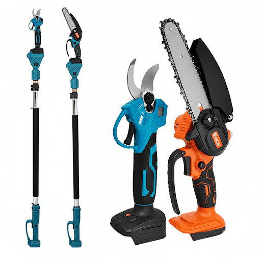 Akkumulátoros metsző olló és fűrész készlet 2db 48v akkumulátorral teleszkópos magassági toldó karral