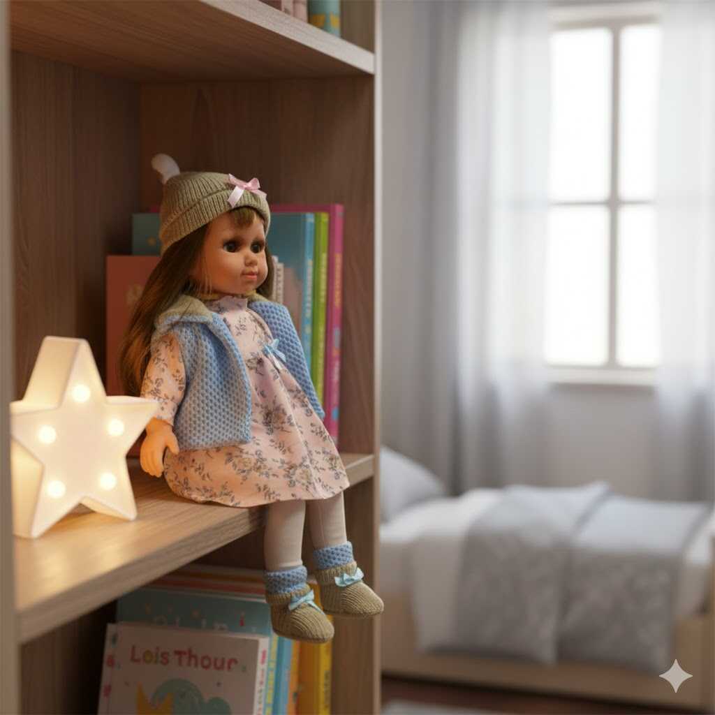 Magyarul beszélő és éneklő baba, kék mellényben , 35 cm - Image 2