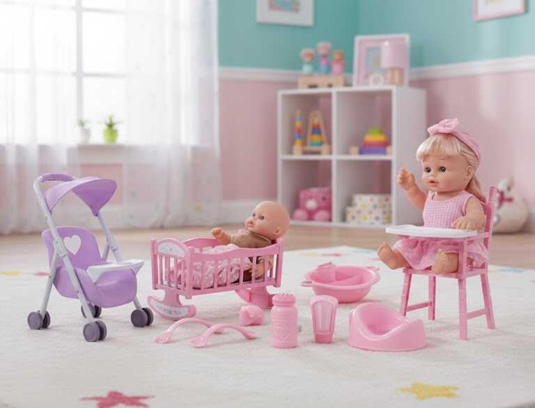 Interaktív játékbaba , babakocsival ,etetőszékkel és rengeteg kiegészítővel - Image 2