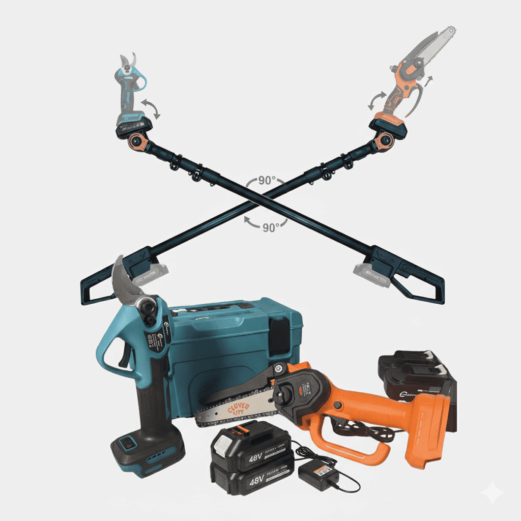 Akkumulátoros metsző olló és fűrész készlet 2db 48v akkumulátorral teleszkópos magassági toldó karral - Image 11