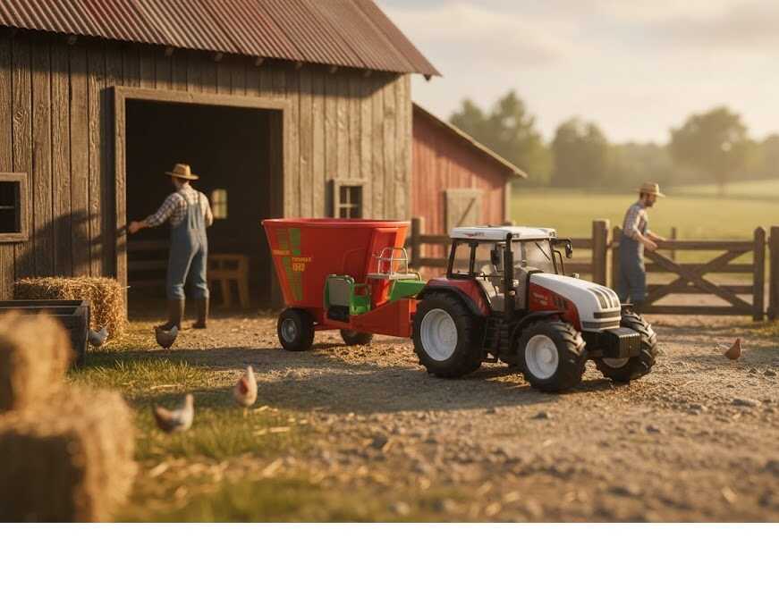 Mezőgazdasági játék traktor takarmánykeverő utánfutóval , 60 cm - Image 3