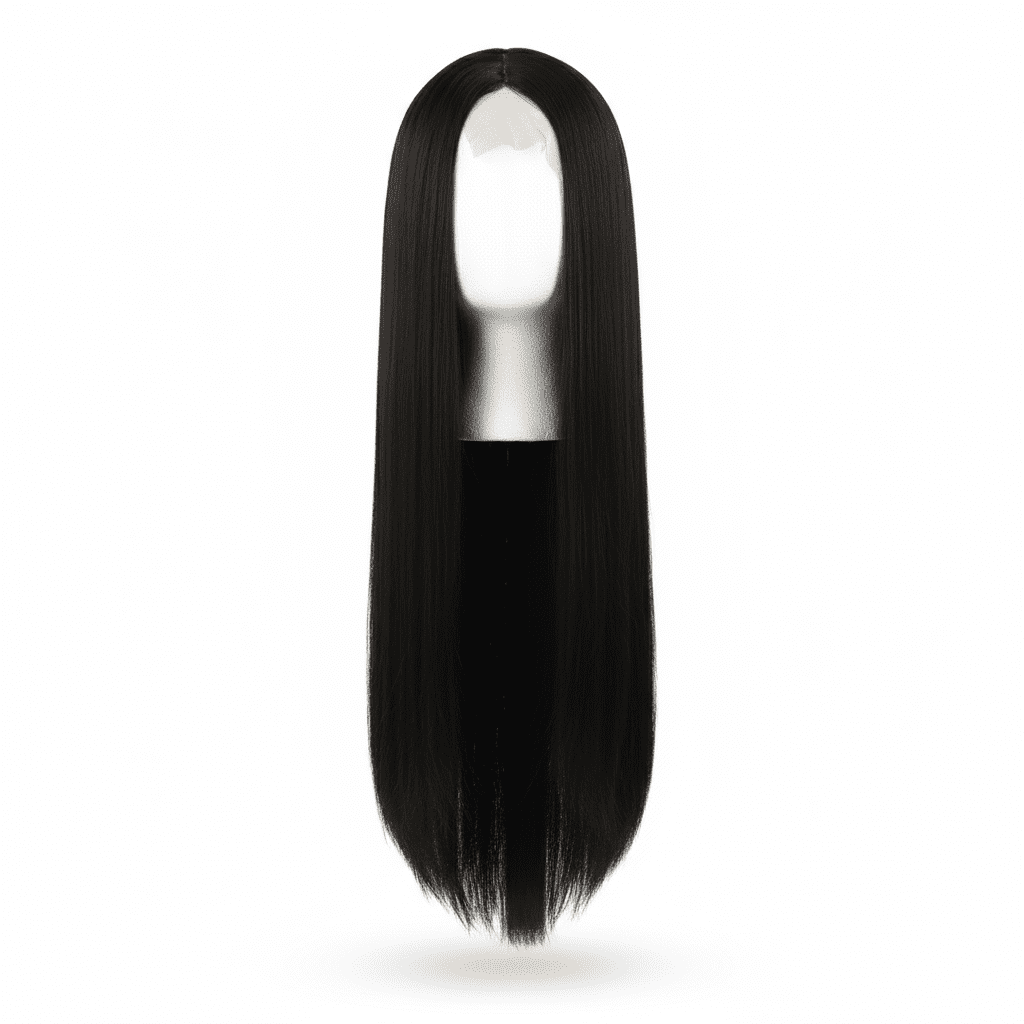 Fekete színű egyenes hajú paróka 65 cm hosszú