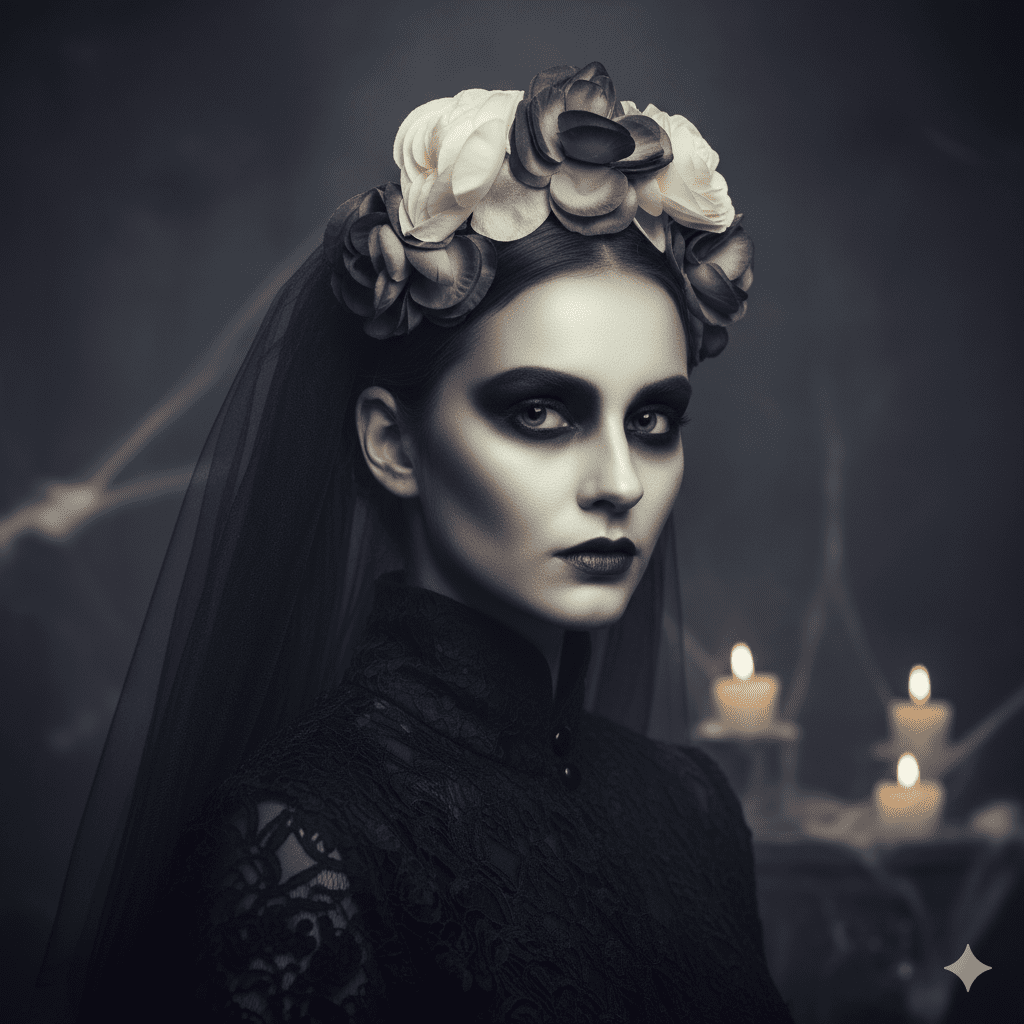 Halloweeni fekete virágos fátyol - Image 2