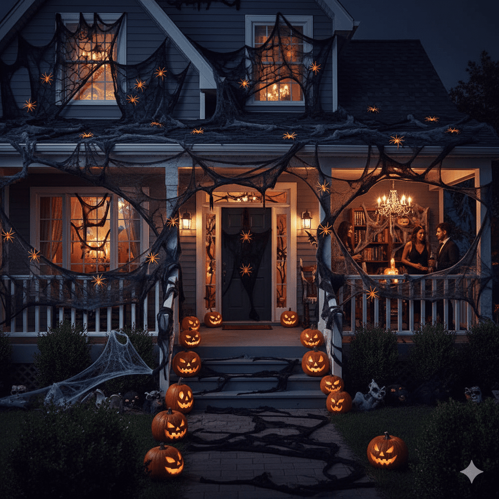 Halloweeni dekorációs pókháló 8 db pókkal - Image 4