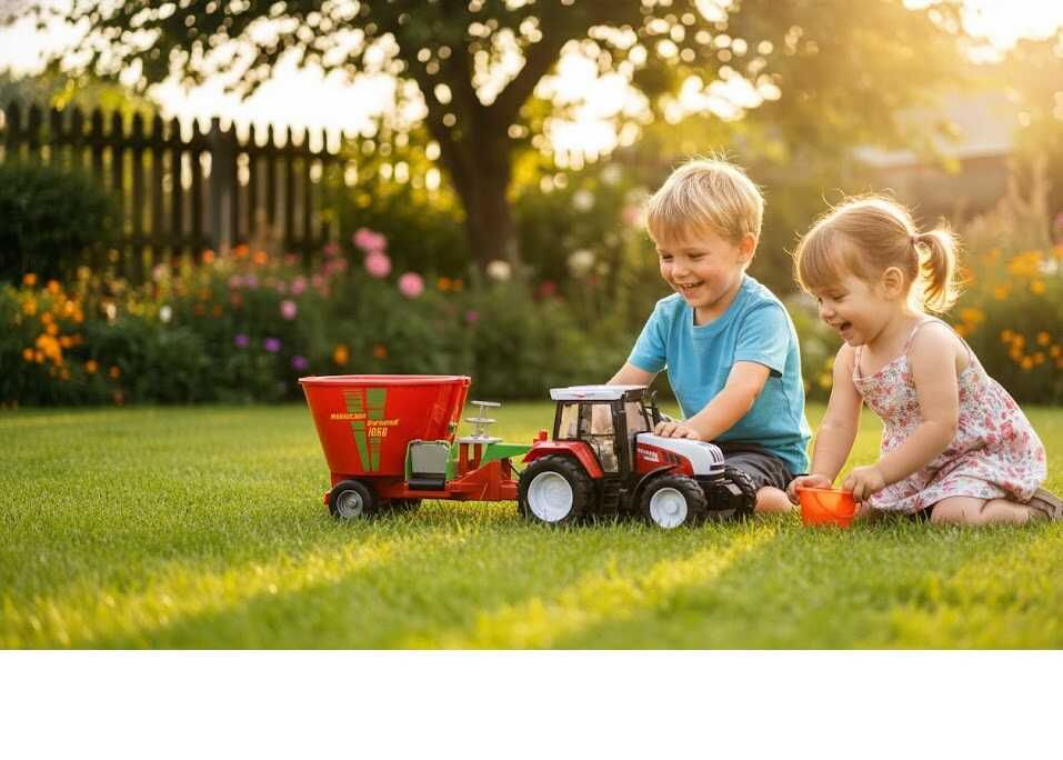 Mezőgazdasági játék traktor takarmánykeverő utánfutóval , 60 cm - Image 4