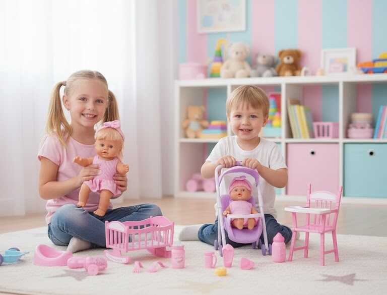 Interaktív játékbaba , babakocsival ,etetőszékkel és rengeteg kiegészítővel - Image 3