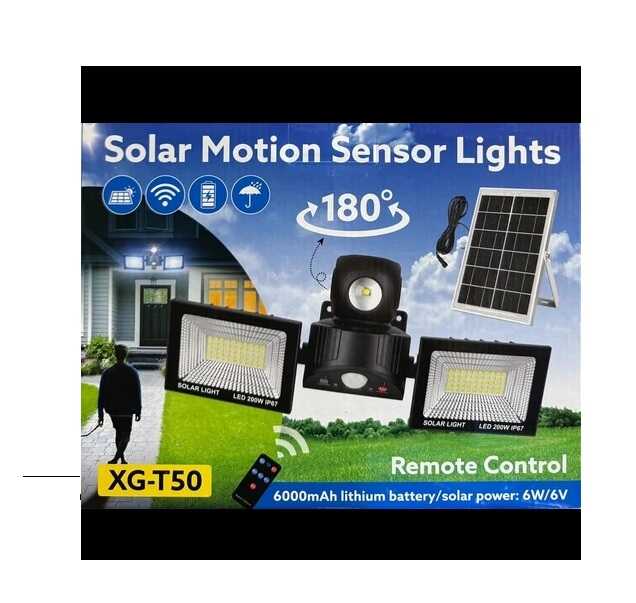 Napelemes Dupla Reflektor,200 w Dupla LED, Mozgásérzékelős, Távirányítóval 180 fokban forgatható IP67XG-T50 (6000 mAh) - Image 2