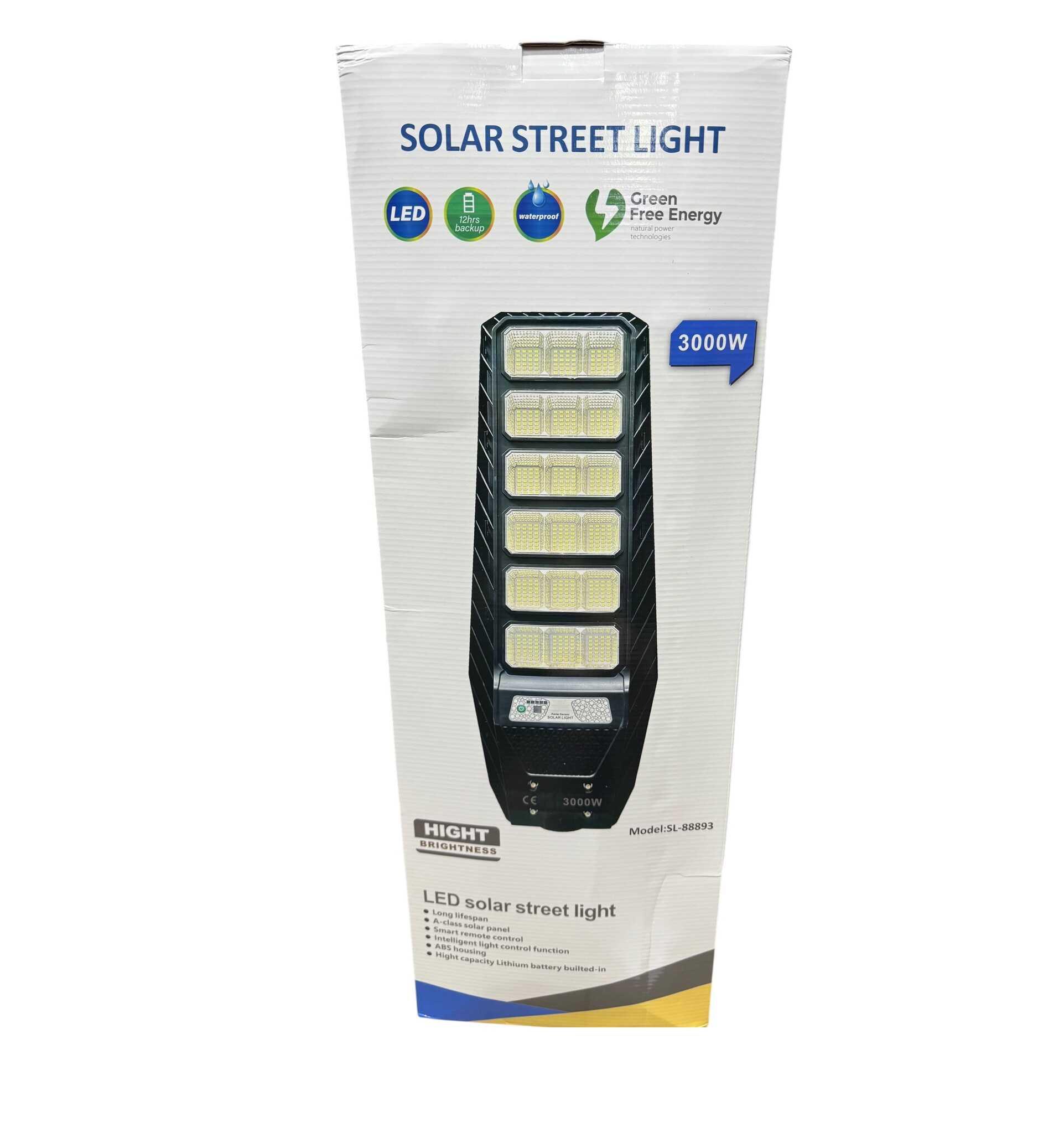 Napelemes Utcai Lámpa: 3000W, IP65 Vízálló, Mozgás- és Fényérzékelős SL-88893