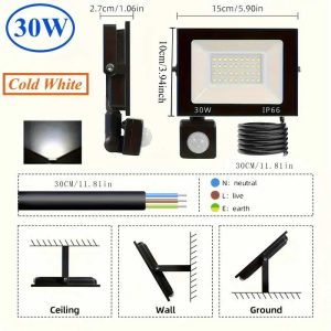 THOLUX MC-FG-30W LED Reflektor - 30W, Mozgásérzékelős, IP67 Vízálló Biztonsági Fény