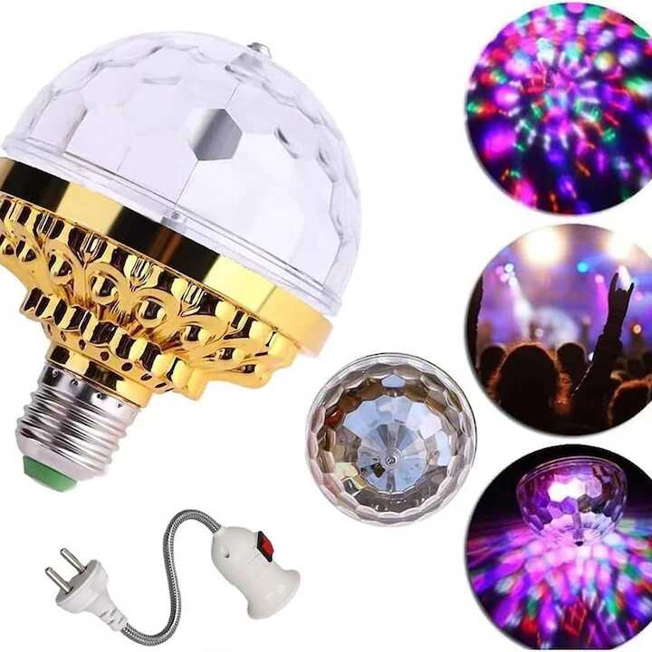 LED Diszkó Izzó E27 - Forgó, Színes RGB Fényeffektus Gyémánt Formában - Image 5