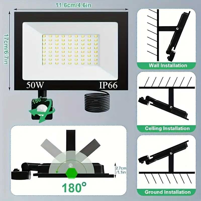 THO LUX 50 W LED Reflektor Mozgásérzékelős, Vízálló Extrém IP67 - Image 5