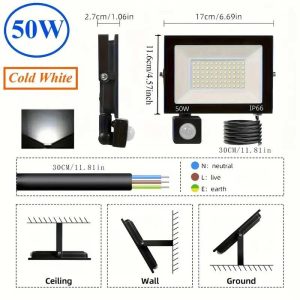 THO LUX 50 W LED Reflektor Mozgásérzékelős, Vízálló Extrém IP67