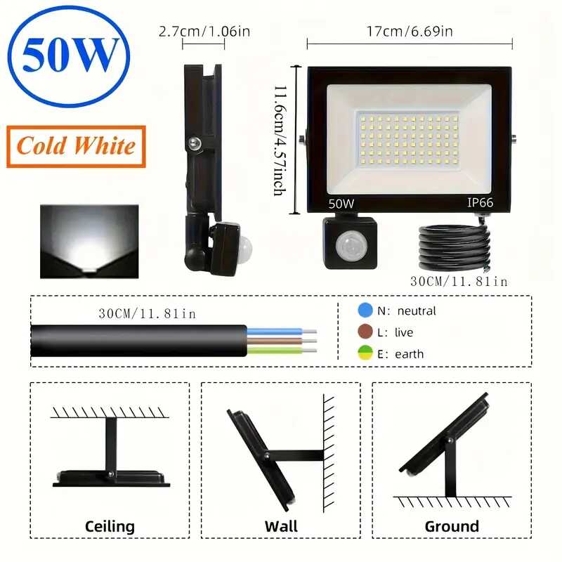 THO LUX 50 W LED Reflektor Mozgásérzékelős, Vízálló Extrém IP67