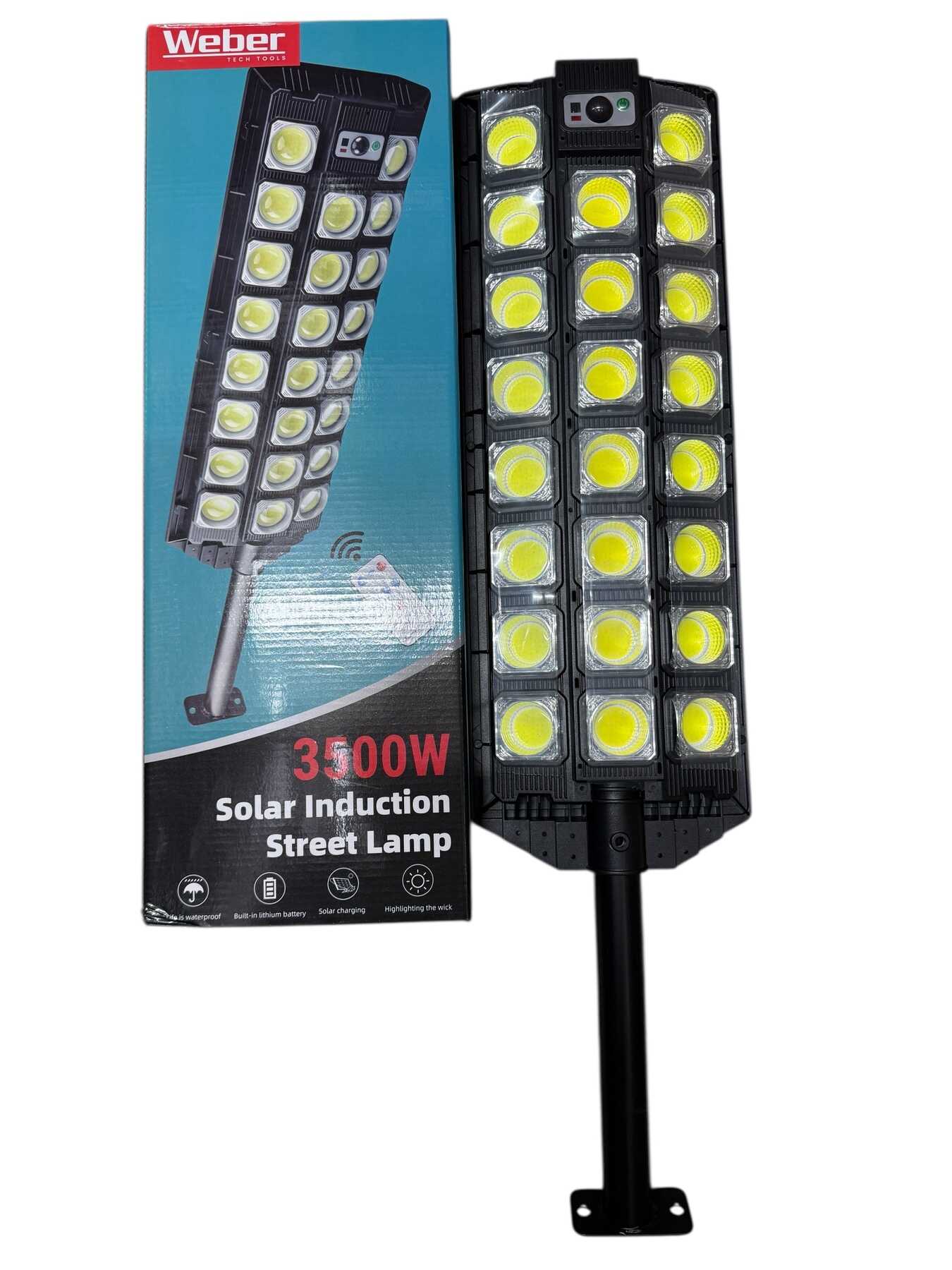 Weber Napelemes Utcai Lámpa Fali lámpa (3500W), 23 LED, Mozgásérzékelős, távirányítóval IP65