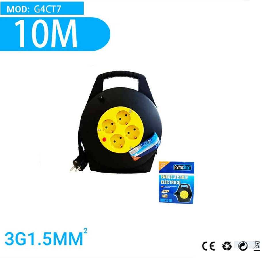 10 métereskábeldob 3G1.5mm 4-es Hálózati elosztóval IP20 beltéri fekete/sárga Extra Star