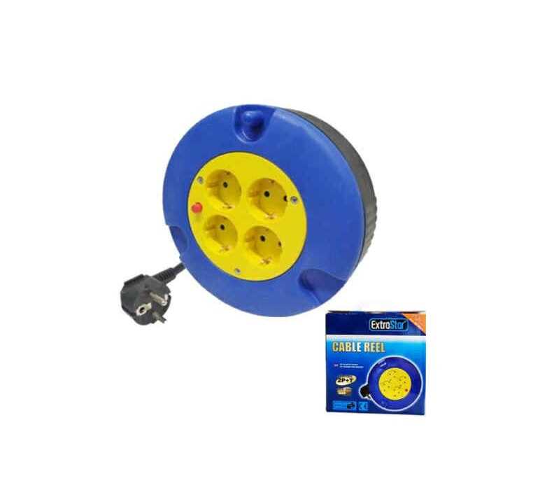 5 méteres kábeldob hosszabító 3G1.5mm 4-es Hálózatelosztóval IP20 beltéri kék/sárga Extra Star