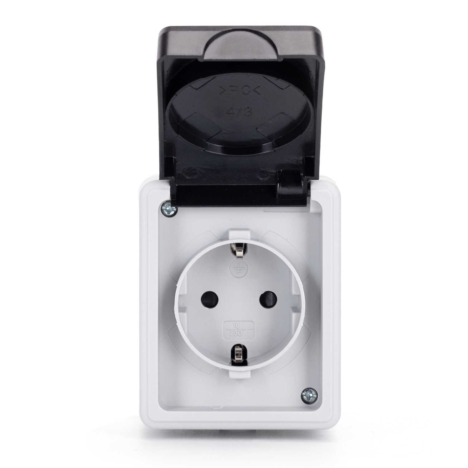 "Vízálló falon kívüli konnektor csapófedéllel IP44 szürke-fekete Aigostar Aigostar"