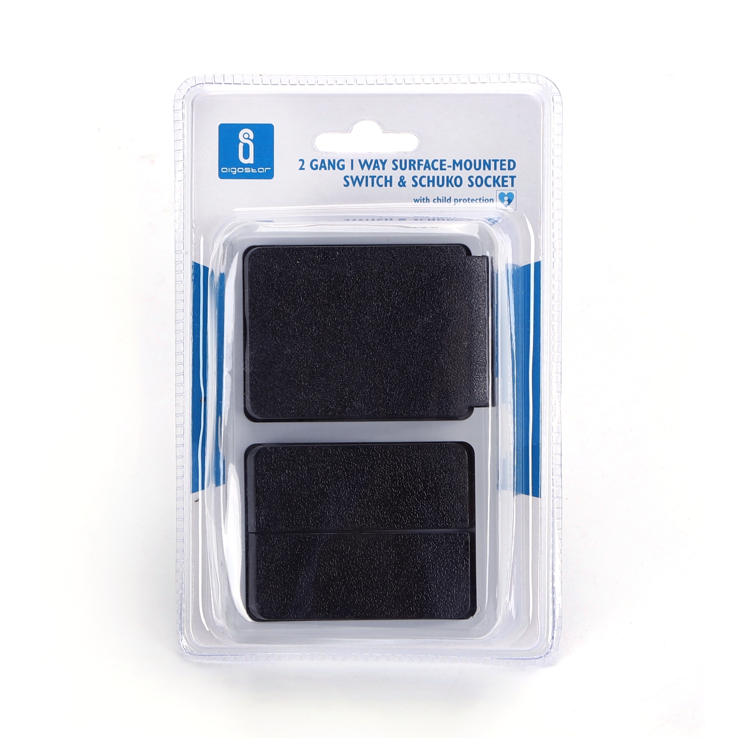 Vízálló falon kívüli kombinált egység: konnektor csapófedéllel és dupla kapcsoló IP44 szürke-fekete Aigostar