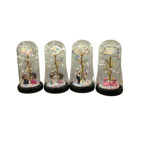 Dekorációs üveg rózsa kupolában választható figurákkal és világítással