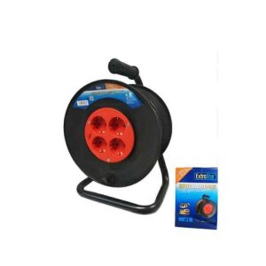 25 méteres kábeldob, hosszabító 3G1.5mm 4-es elosztóval IP20 Hálózati beltéri fekete/piros Extra Star