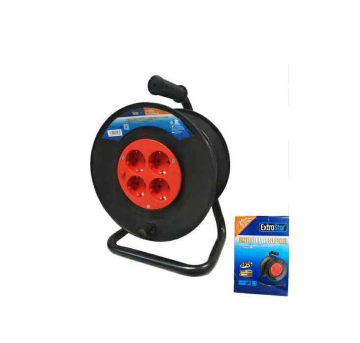 25 méteres kábeldob, hosszabító 3G1.5mm 4-es elosztóval IP20 Hálózati beltéri fekete/piros Extra Star