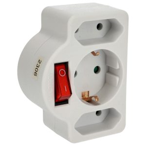 3-as Elosztó Adapter Kapcsolóval Fehérgyermekvédelemmel 16A 3680W