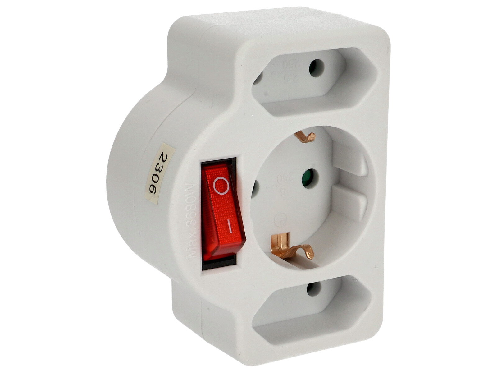 3-as Elosztó Adapter Kapcsolóval Fehérgyermekvédelemmel 16A 3680W