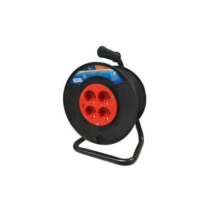 25 méteres kábeldob, hosszabító 3G1.5mm 4-es elosztóval IP20 Hálózati beltéri fekete/piros Extra Star