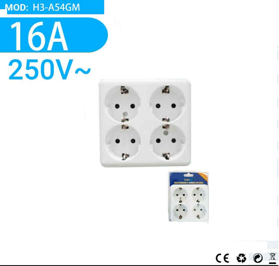 Négyes falon kívüli hálózati aljzat (elosztó) 16A 250V IP20 beltéri fehér Extra Star