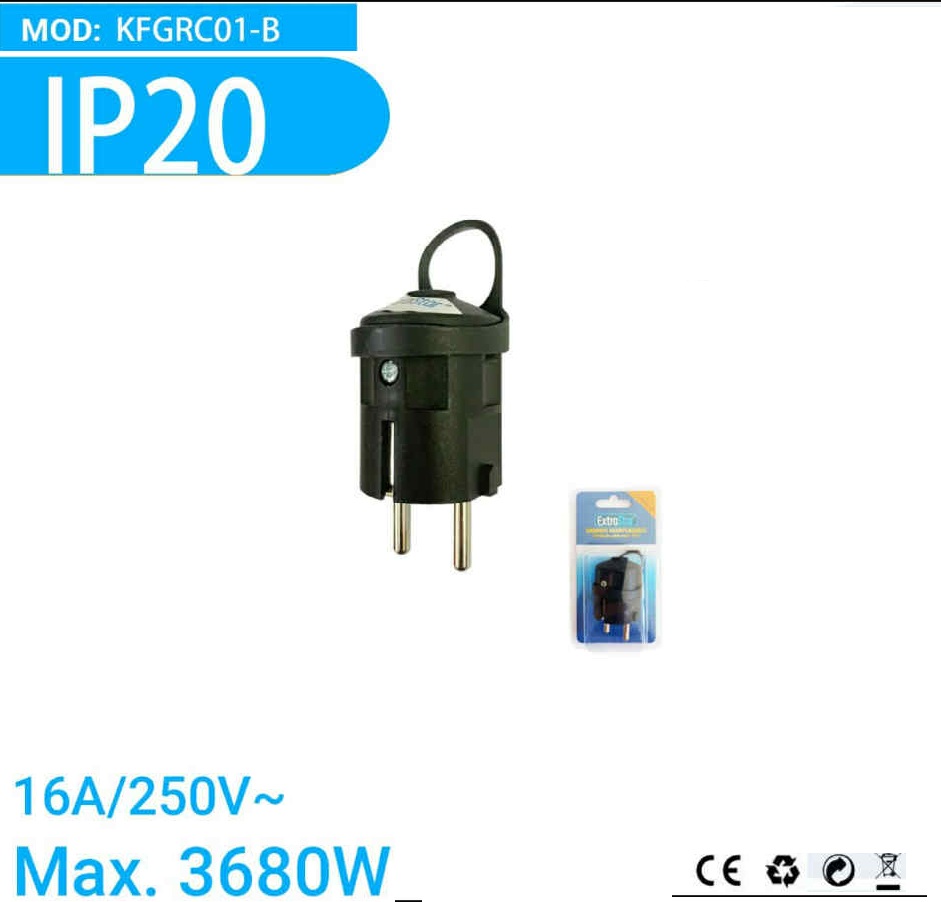 Hálózati csatlakozó Húzófüles Pipadugó Fekete 3680W 16A 250V IP20 beltéri Extra Star
