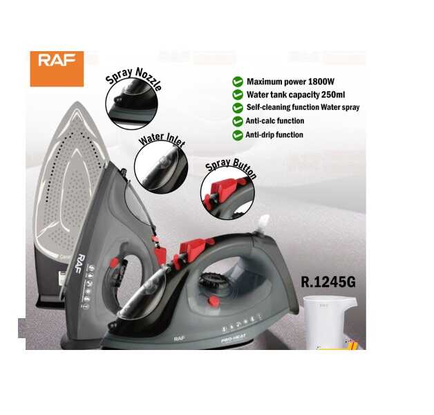 Raf R.1245G Professzionális Gőzölős Vasaló – 1800W, Kerámia Talppal és Öntisztító Funkcióval - Image 4