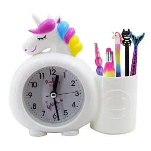 Unikornisos gyermek ébresztőóra tolltartóval fehér kivitelben Torch