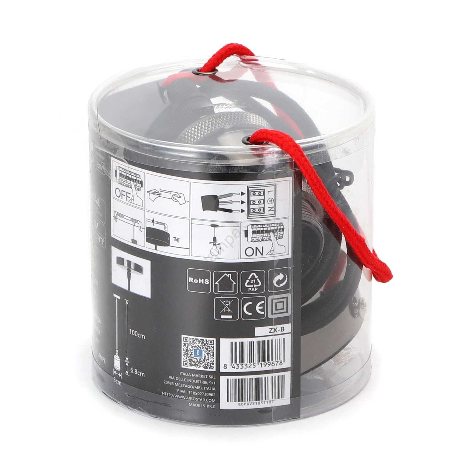 Izzó tartó (felfüggesztés) 1m E27 króm Aigostar