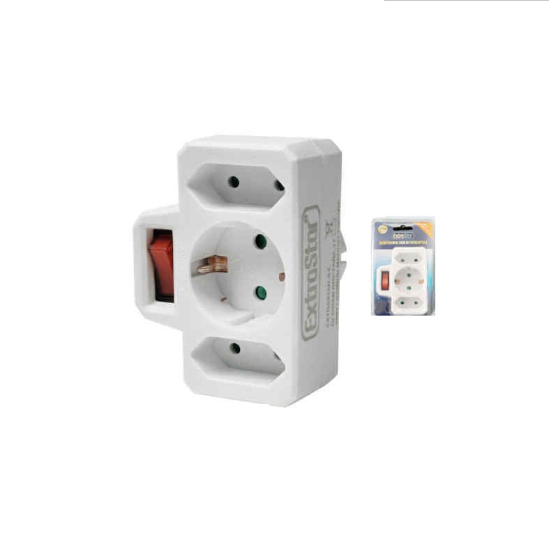 3-as Elosztó Adapter Kapcsolóval Fehérgyermekvédelemmel 16A 3680W